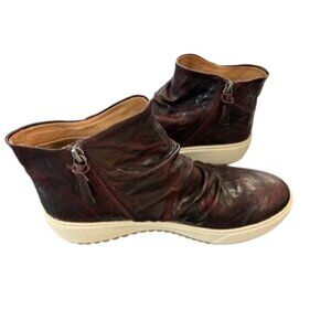 Sofft Womens Burgundy Leather Ankle Boots With Side Zippers